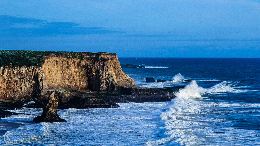 1992_0145: horizontal, rocks, beach, ocean, waves, Pacific Ocean, Davenport Beach