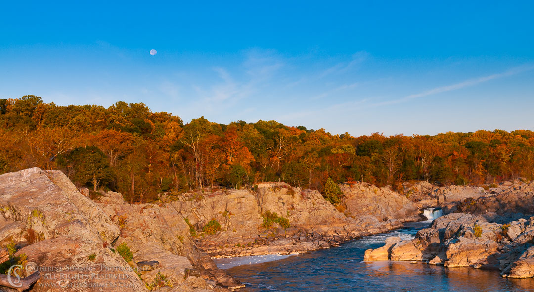 Waning Moon Setting Over Great Falls on an Autumn Morning - Orton Effect