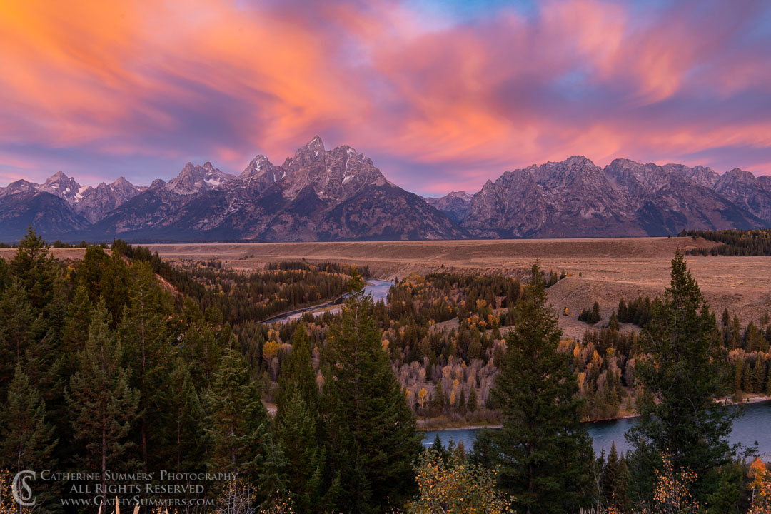 Dawn Colored Clouds over the Tetons and Snake River: Grand Teton National Park