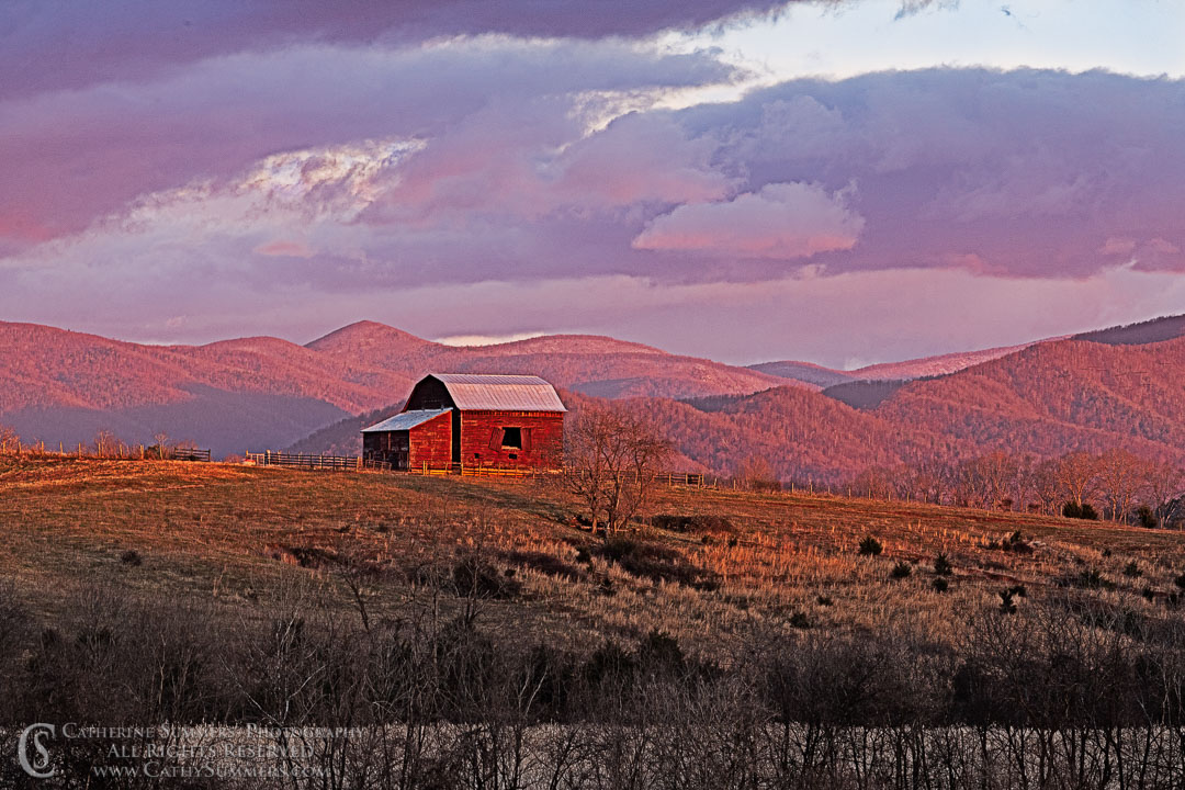 Barn at Dawn with a Dusting of Snow on the Blue Ridge Mountains - Edited