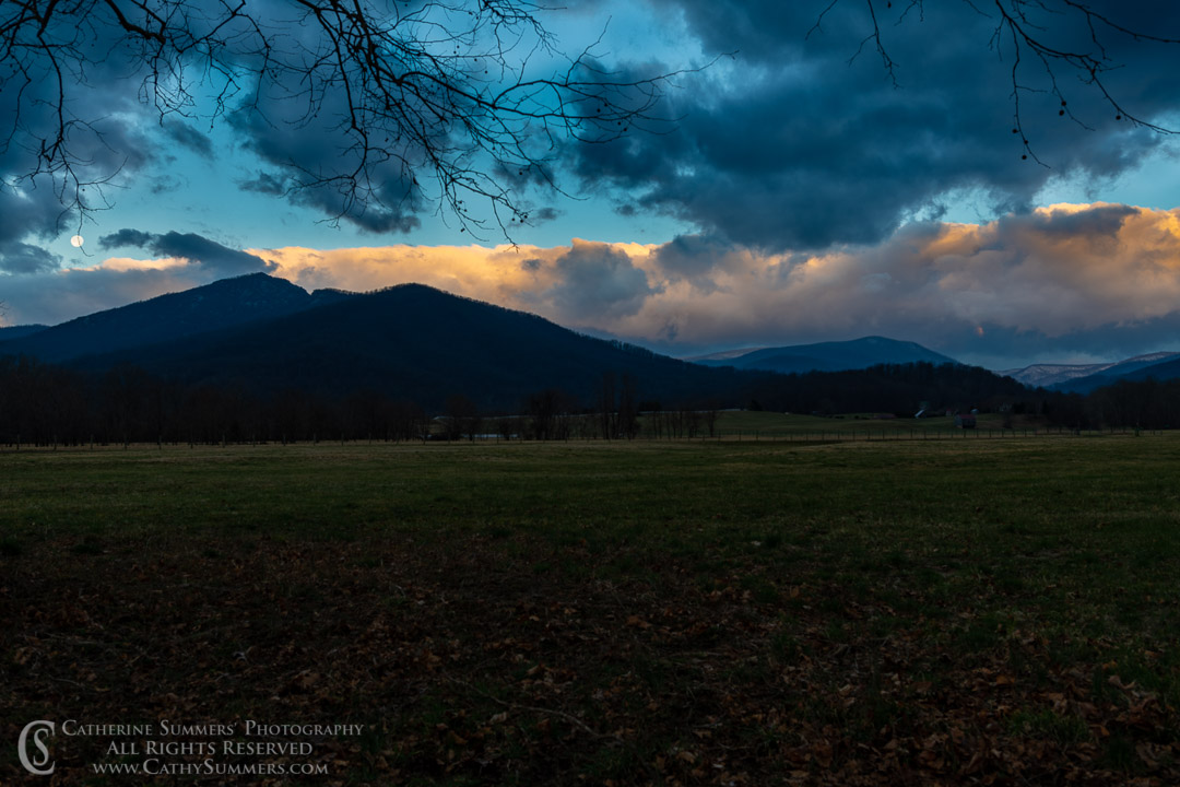 20190322_054: clouds, horizontal, moon, Blue Ridge Mountains, Old Rag, landscape