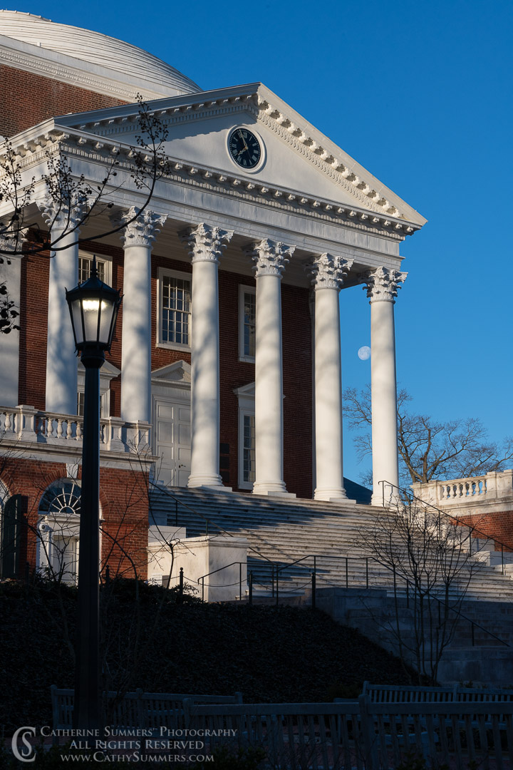 Waning Full Moon and the North Portico of The Rotunda