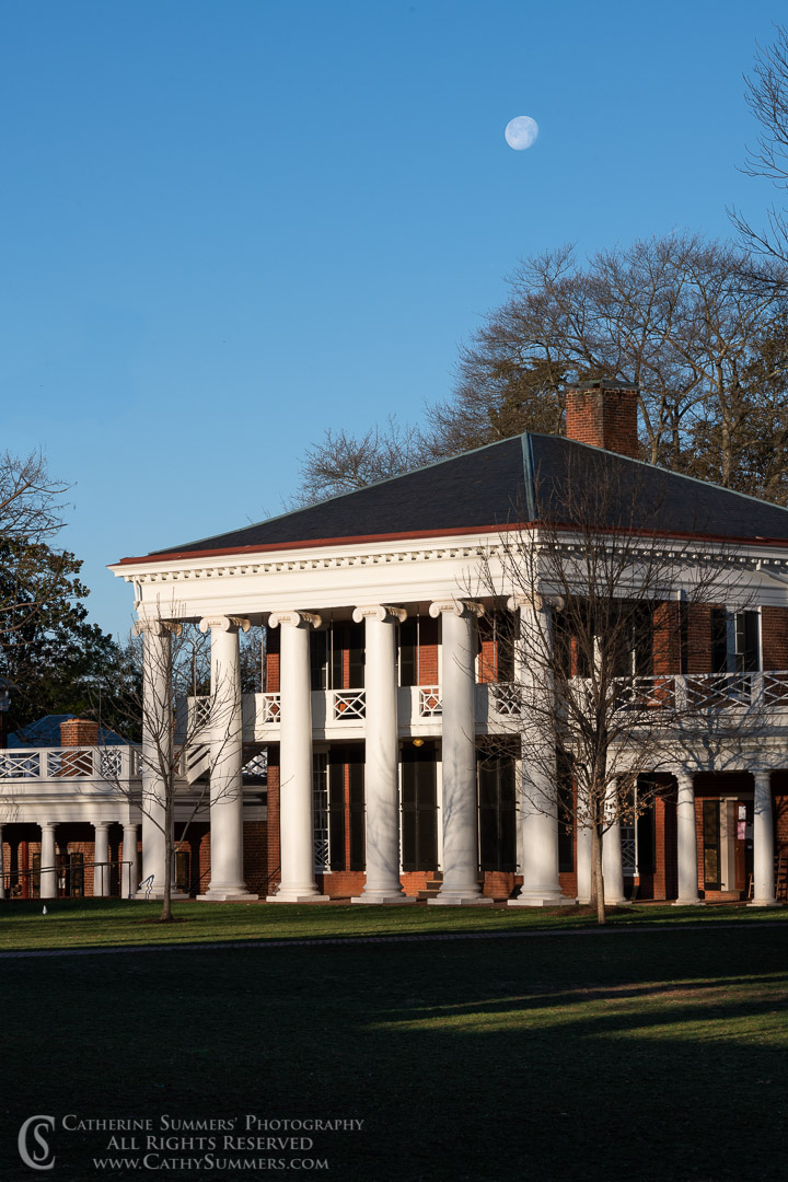 20190323_011: vertical, moon, The Lawn, UVA, Pavilion V