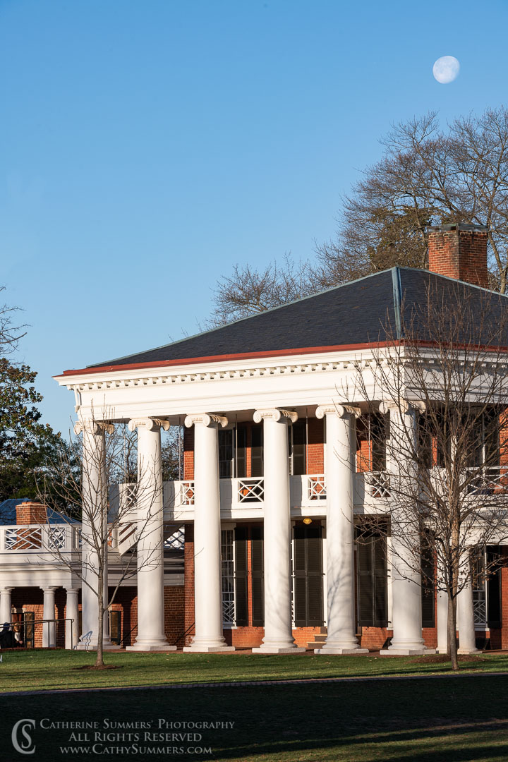 20190323_014: vertical, moon, The Lawn, UVA, Pavilion V