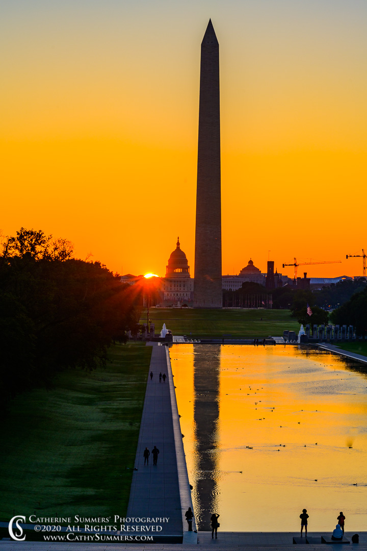 20200920_031: vertical, morning, Washington Monument, sunrise, Reflecting Pool, reflections