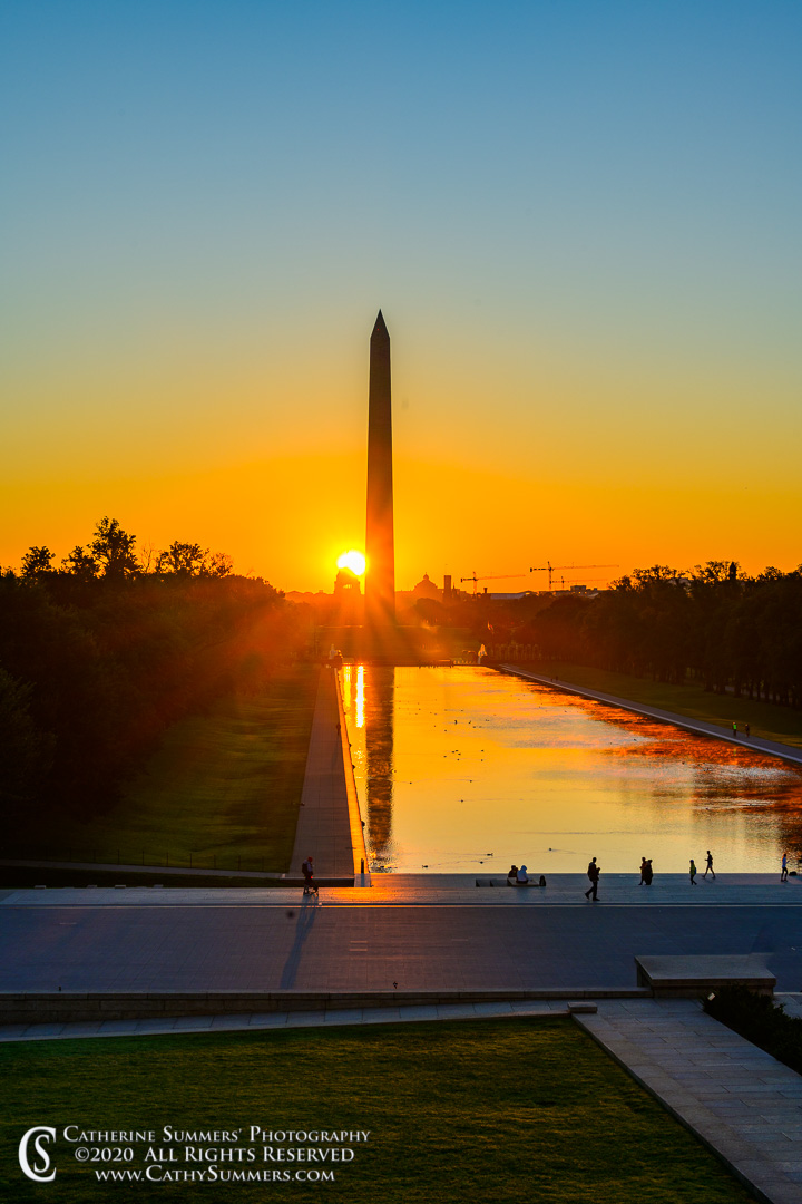 20200920_040: vertical, morning, Washington Monument, sunrise, Reflecting Pool, reflections