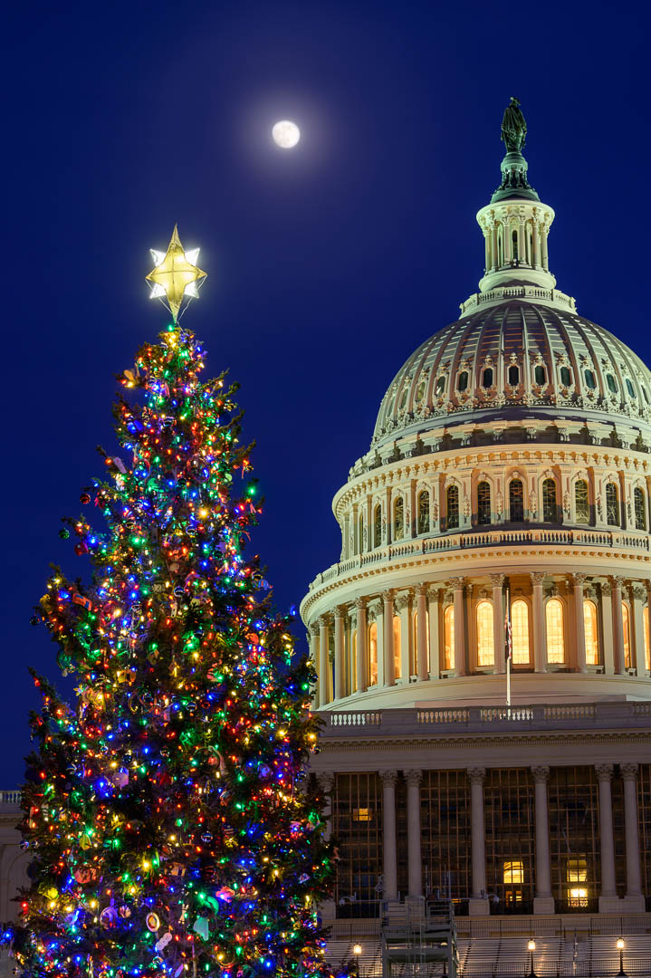 20201227_040: vertical, moon, winter, US Capitol, Christmas Tree