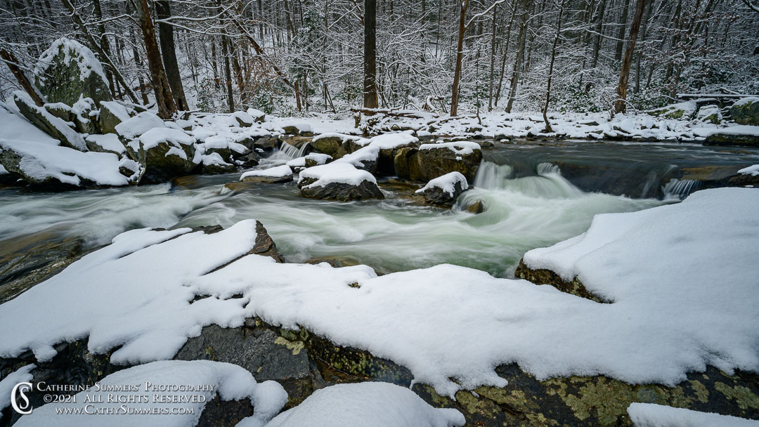 Along Difficult Run on a Snowy Winter Morning 20210202_044: horizontal, winter, snow, stream, river, water, Difficult Run
