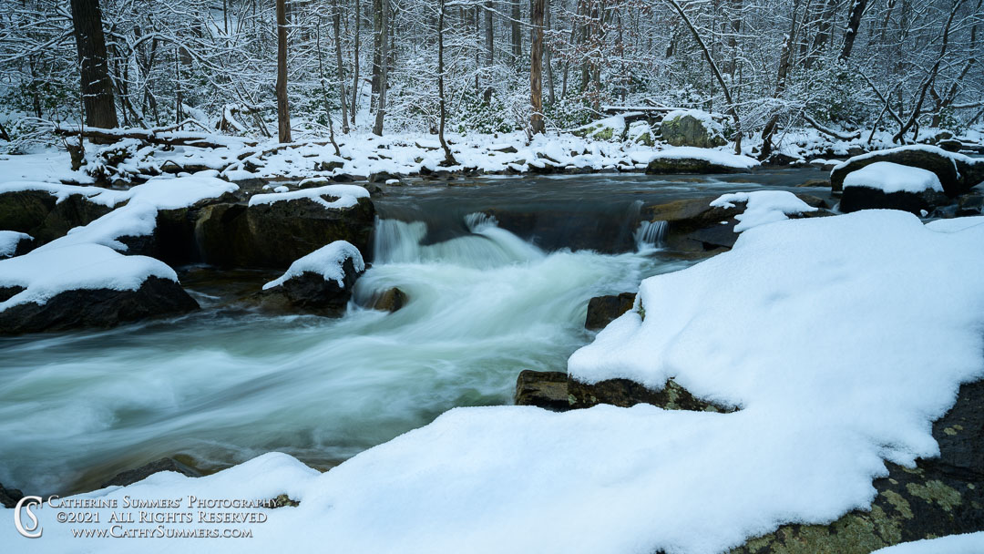 Along Difficult Run on a Snowy Winter Morning 20210202_050: horizontal, winter, snow, stream, river, water, Difficult Run
