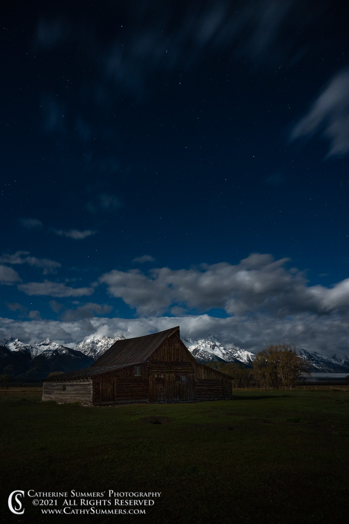 20210527_005: vertical, clouds, night, Grand Teton, stars, Grand Teton National Park, moonlight, TA Moulton Barn