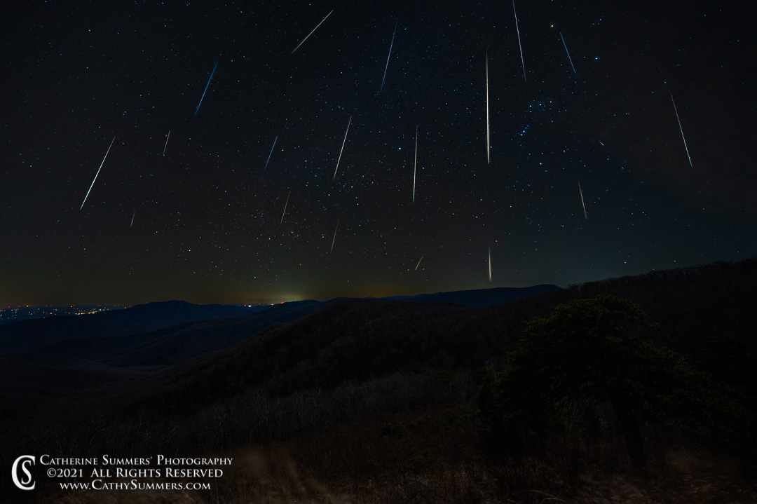 Geminid Meteor Shower Over Old Rag and the Blue Ridge Mountains of Shenandoah National Park