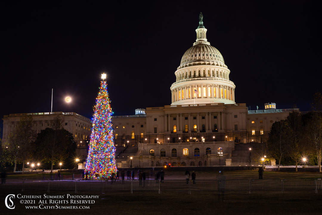 20211219_029: horizontal, moon, US Capitol, full moon, Christmas Tree, Christmas Decorations