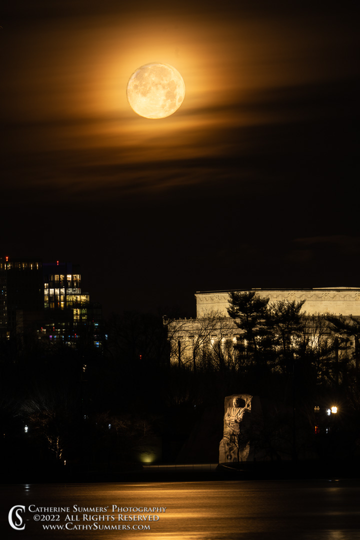 Full Moon Setting Over the Martin Luther King Memorial on the Morning Before Martin Luther King Day