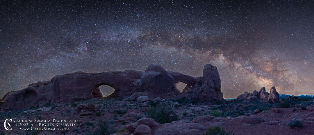 Milky Way Panorama Over the Windows at Arches National Park - Composite Photo