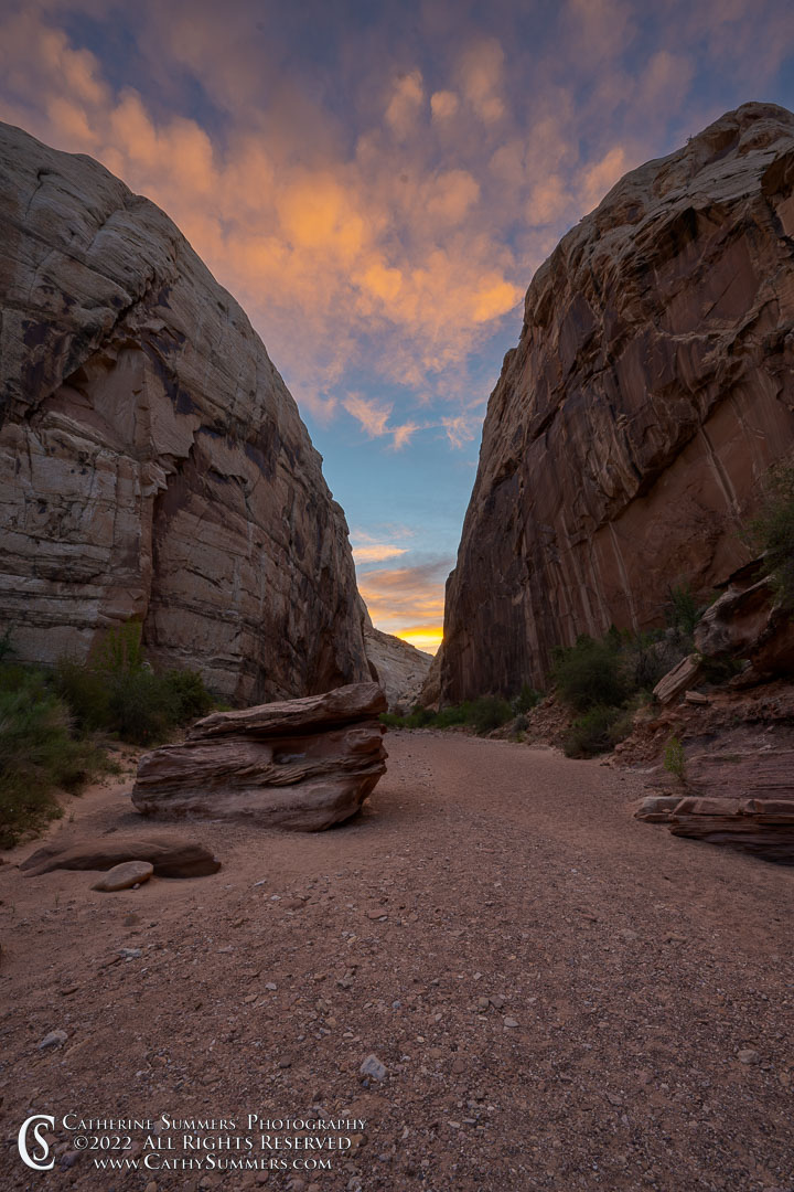 Sunrise Colored Clouds Above Capitol Gorge in Capitol Reef National Park