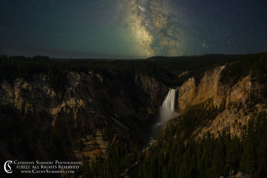 Milky Way Over a Moonlit Lower Falls of the Yellowstone River