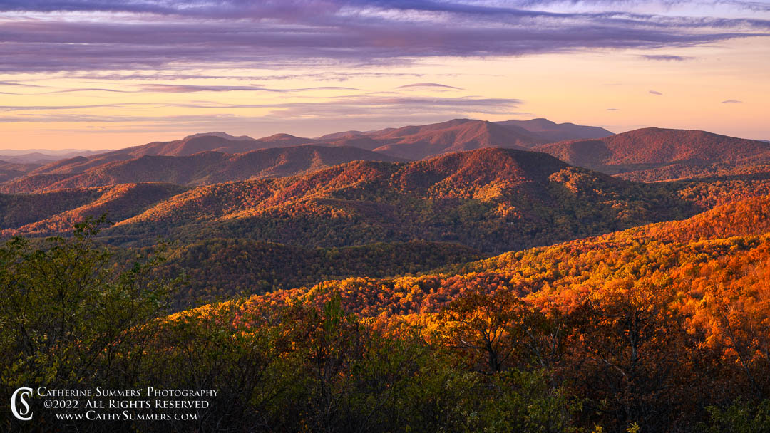 20221028_NZ93514: horizontal, autumn, Shenandoah National Park, Blue Ridge Mountains, shadows, sunrise, Skyline Drive, Range View Overlook
