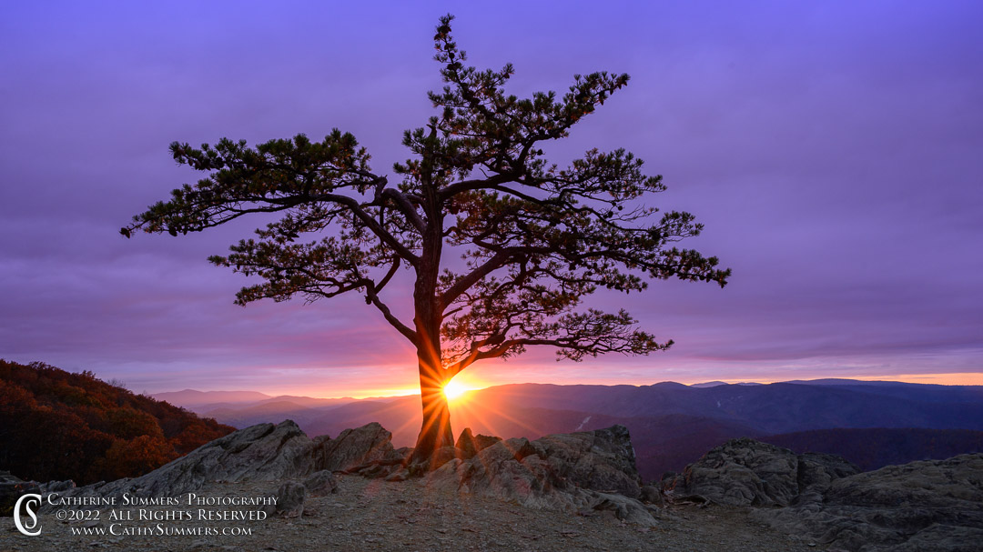 20221028_NZ93936: sunset, clouds, horizontal, Blue Ridge Mountains, Blue Ridge Parkway, sunstar, Ravens Roost
