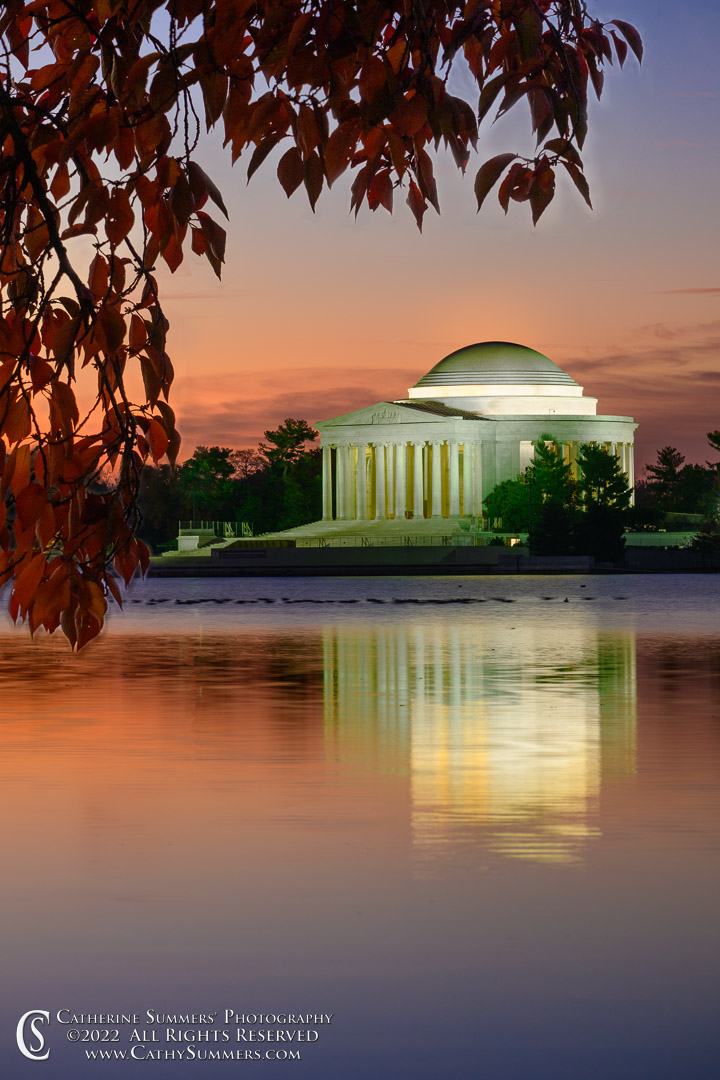 Jefferson Memorial and Early Dawn Colors Reflected in the Tidal Basin on an Autumn Morning