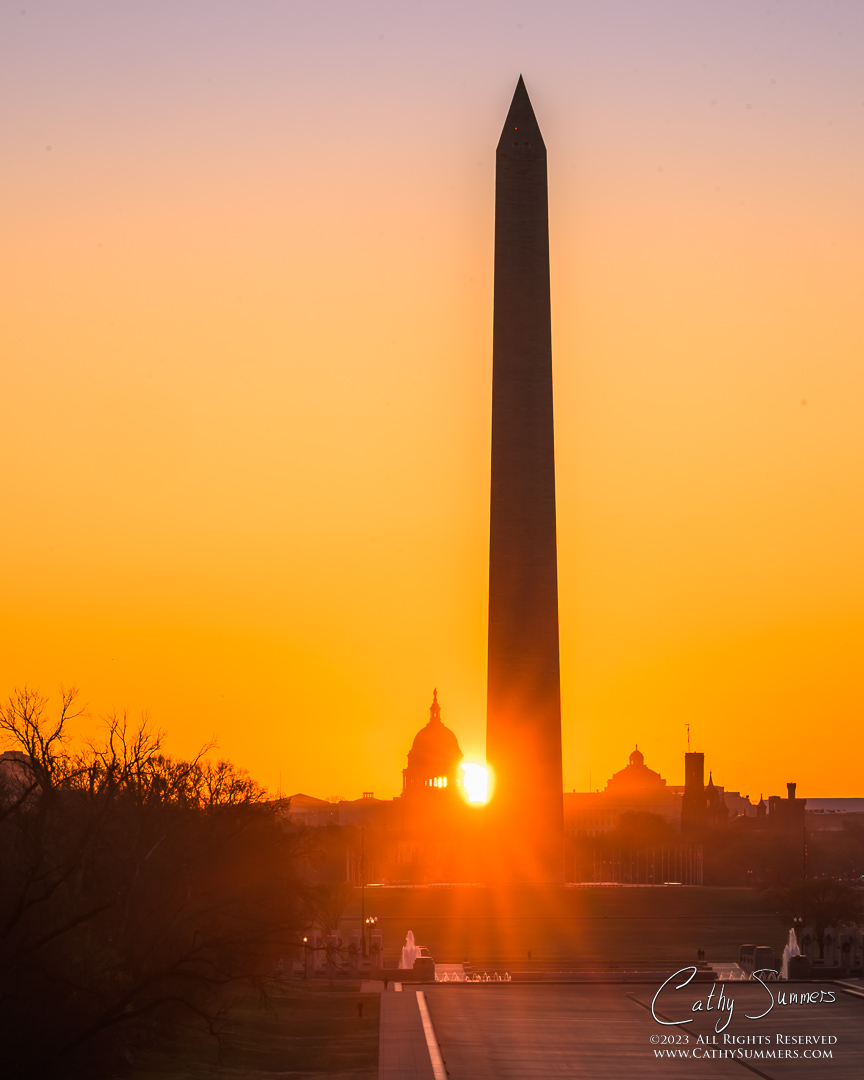 Spring Sunrise with the US Capitol and Washington Monument from the Lincoln Memorial