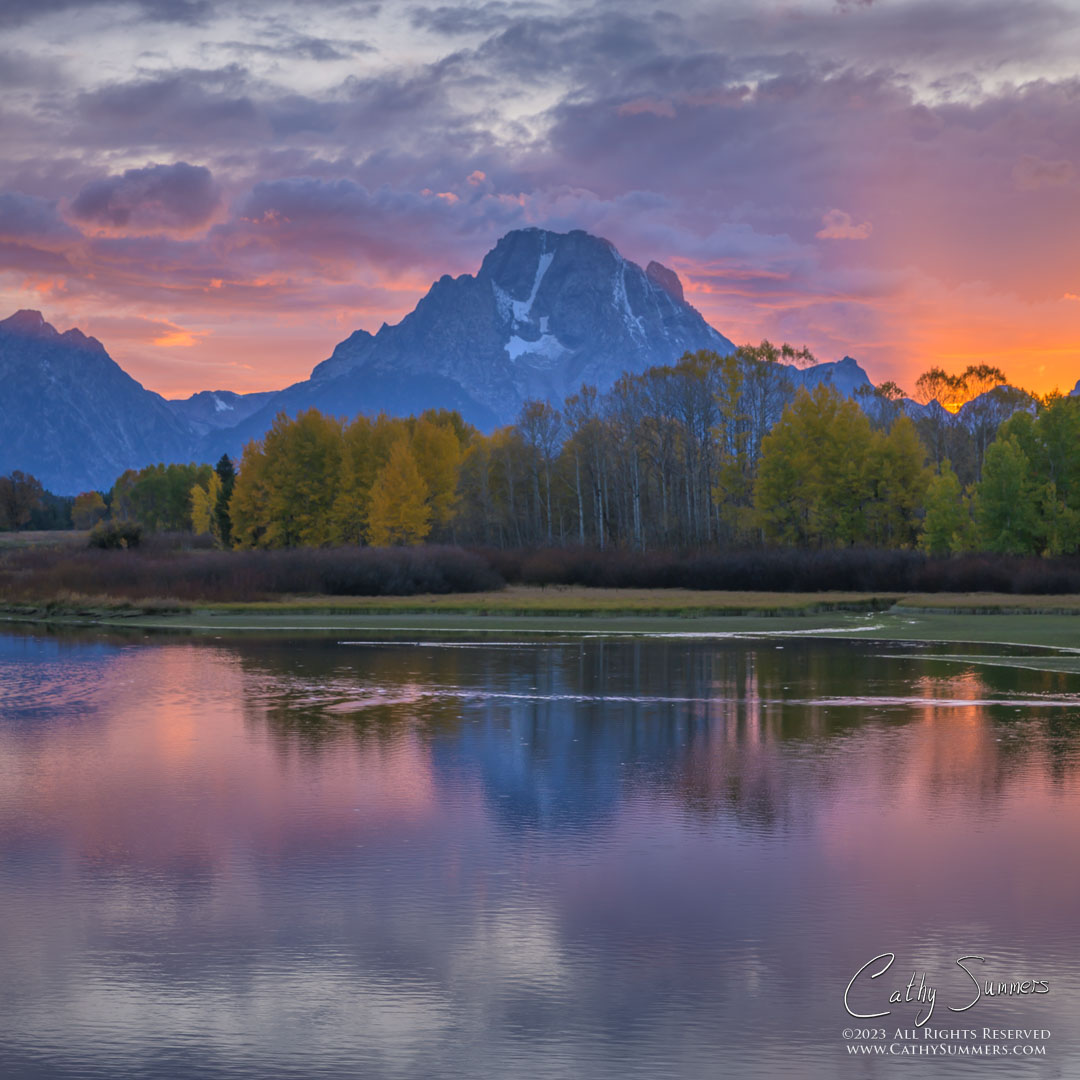 Sunset Behind Mount Moran at Oxbow Bend in Grand Teton National Park
