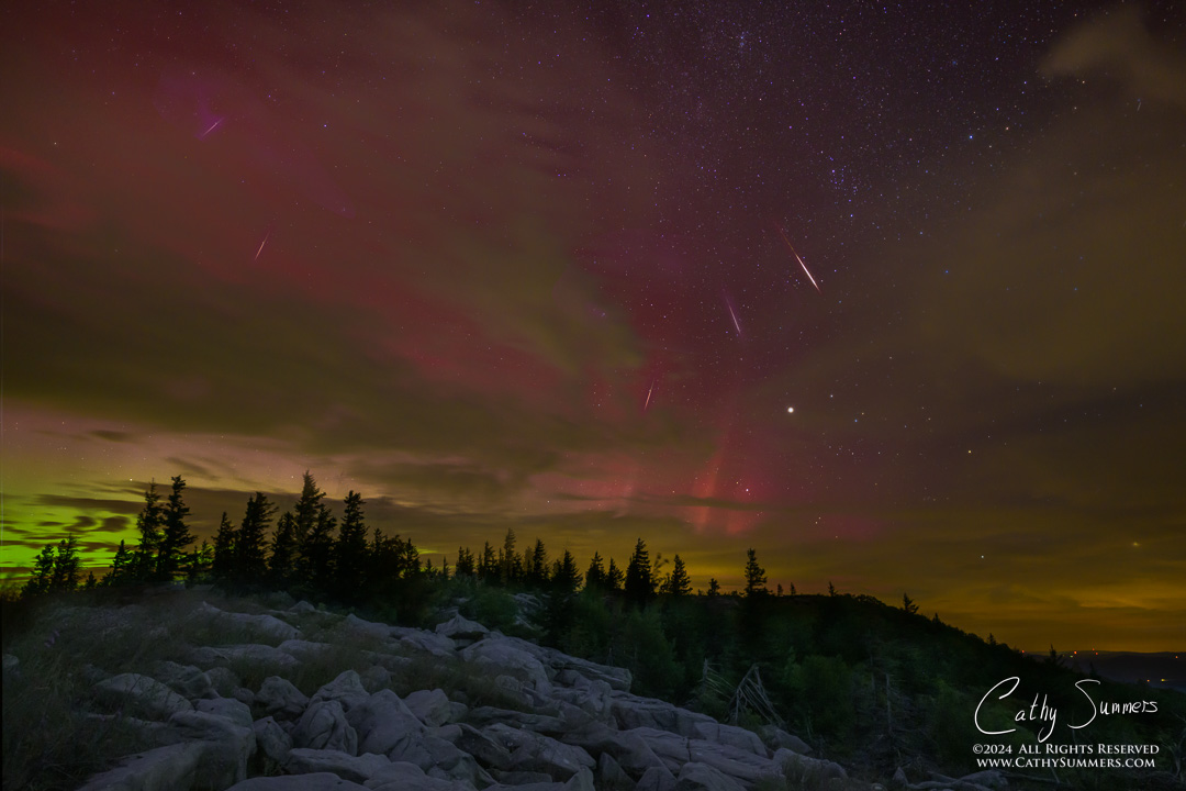 20240812_NZ90167: clouds, horizontal, Dolly Sods, Bear Rocks, night, stars, Perseid, astrophotography, meteorites, aurora borealis