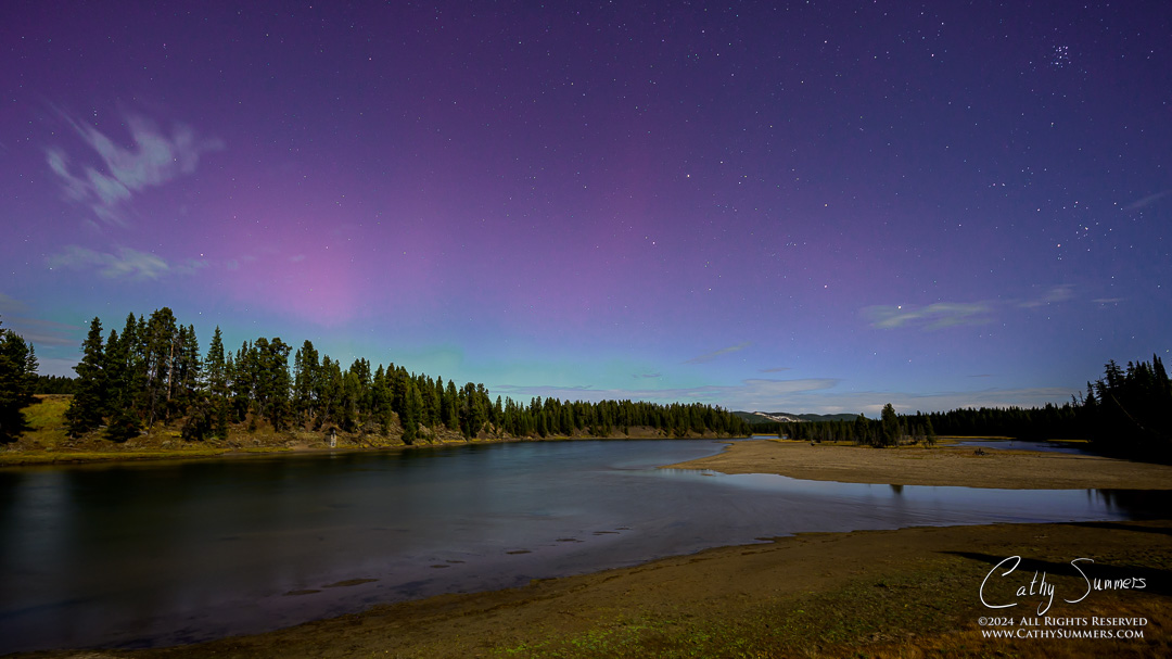 20240917_Z630022: Yellowstone National Park, night, Yellowstone River, stars, moonlight, astrophotography, aurora borealis, Fishing Bridge