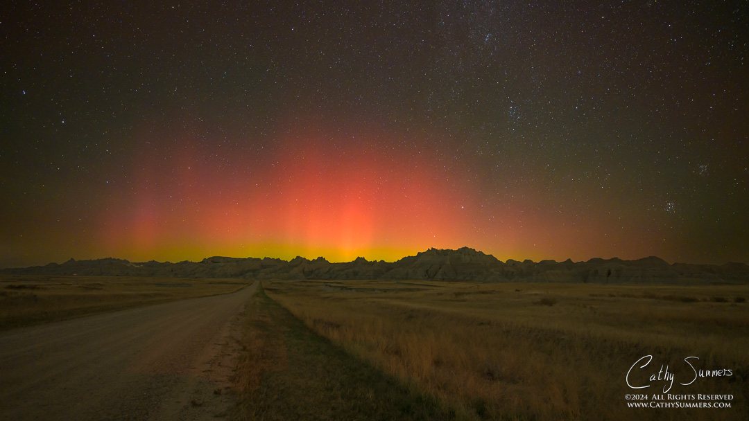 20241006_Z630066: stars, composite photo, astrophotography, Badlands National Park, aurora borealis