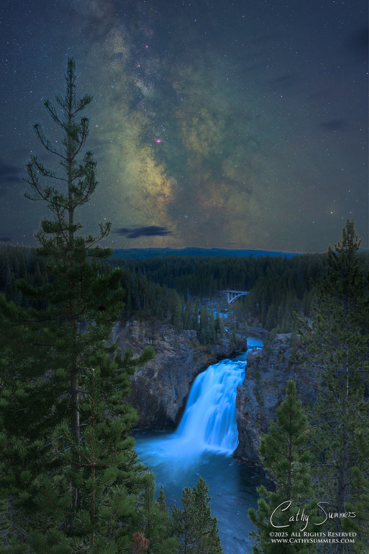 milky way, upper falls, waterfall, yellowstone river Yellowstone National Park