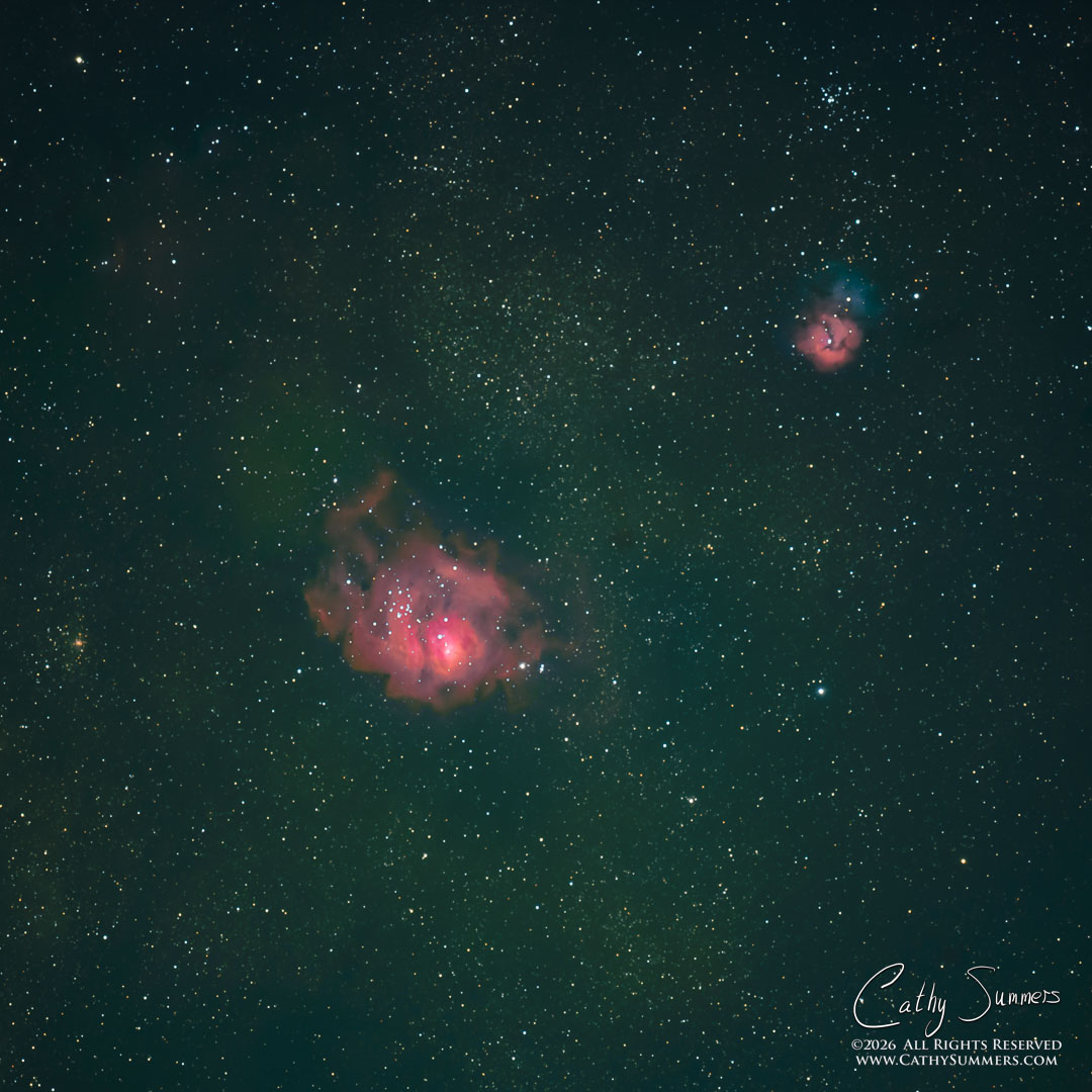 Laggon and Trifid Nebulas in the Milky Way Core - Starry Version