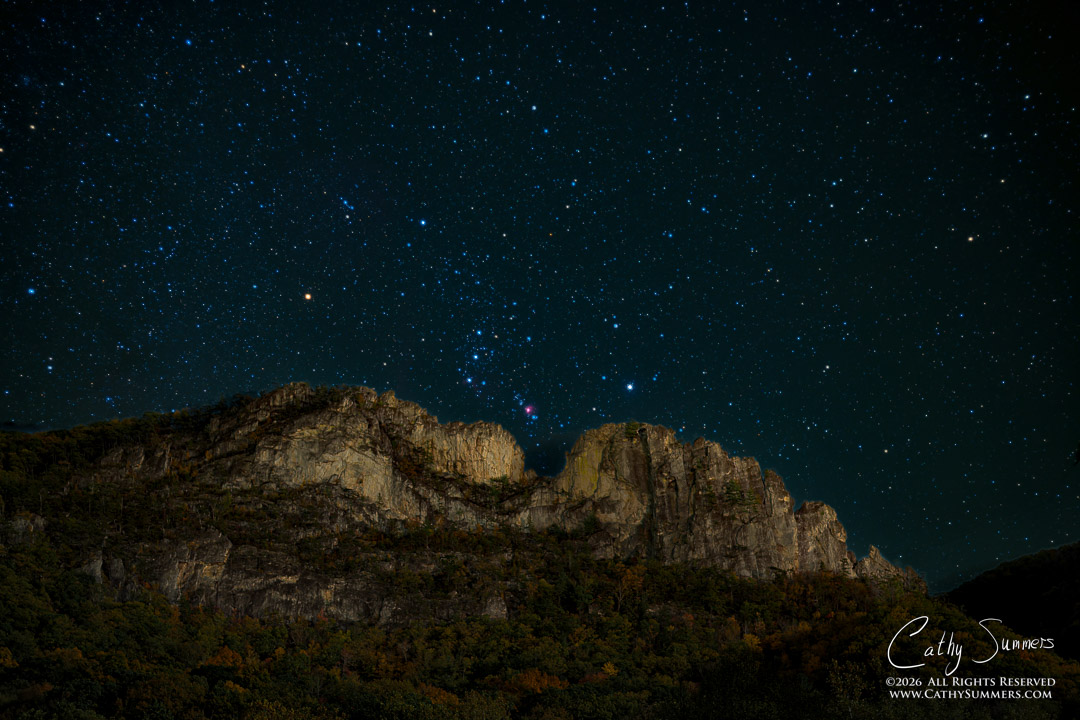 Orion Rises Over Moonlit Seneca Rocks - Composite Photo