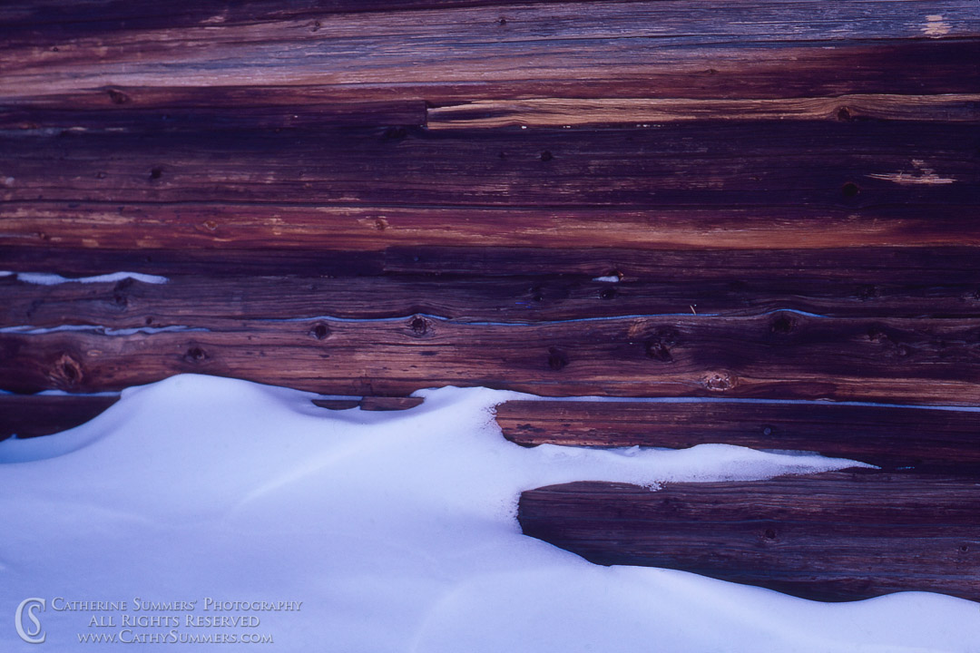 WS_1979_103: horizontal, winter, snow, Colorado, logs, cabin, landscape